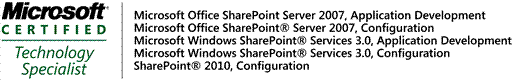 Das Logo vom MCTS - Microsoft Office SharePoint Server 2007 (Application Development, Configuration), Microsoft Windows SharePoint Services 3.0 (Application Development, Configuration) und SharePoint 2010 (Configuration)