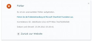 Nach dem Anlegen einer SharePoint-WebApplication wird dieser Fehler im Browser ausgegeben.